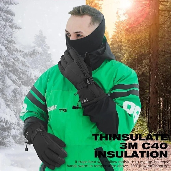 ❤️Winter Ski Gloves Waterproof Windproof Men's Snowboard Snow Work Gloves- Black - Picture 2 of 6